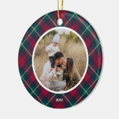 Rode Plakken Familie Aangepaste Fototekst Kerstboo Keramisch Ornament (Links)