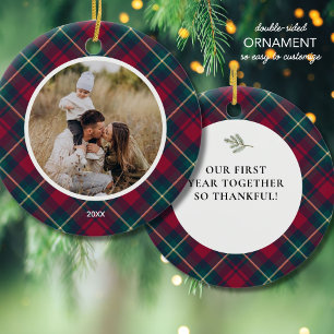 Rode Plakken Familie Aangepaste Fototekst Kerstboo Keramisch Ornament