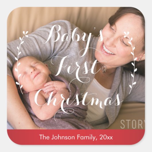 Rode Plein Baby's Eerste Kerst Foto Stickers (Voorkant)