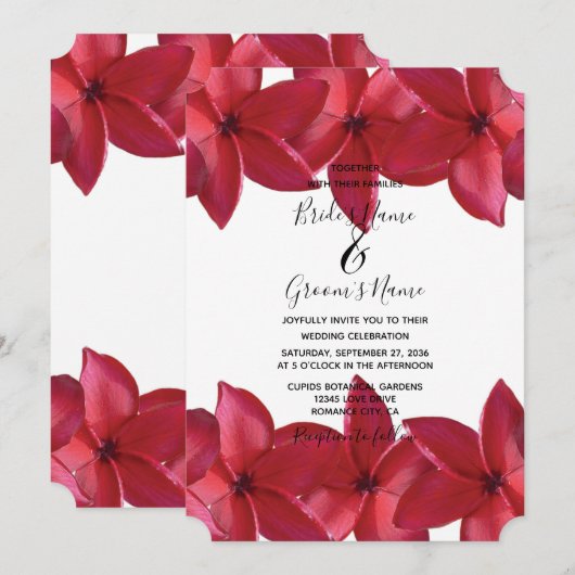 Rode Plumeria Frangipani Wedding Invitations Kaart (Voorkant / Achterkant)