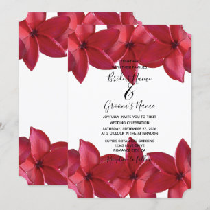 Rode Plumeria Frangipani Wedding Invitations Kaart