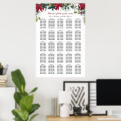 Rode Poinsettia 25 Tafels Kerst Zitschema Poster (Thuiskantoor)