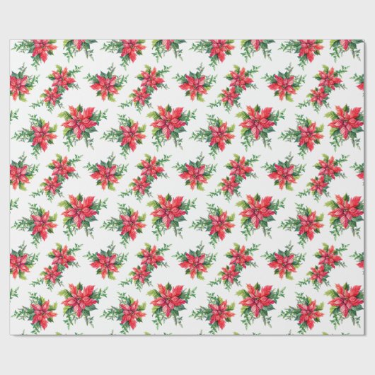 Rode Poinsettia Bloem Kerstcadeau Cadeaupapier (Vlak)