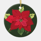 Rode Poinsettia Bloem Kerstmis Keramisch Ornament (Voorkant)