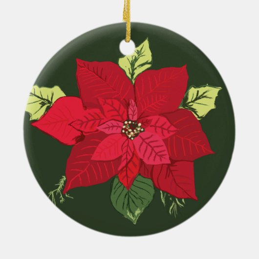 Rode Poinsettia Bloem Kerstmis Keramisch Ornament (Achterkant)