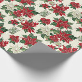Rode Poinsettia bloem op een crème achtergrond Cadeaupapier (Hoek)