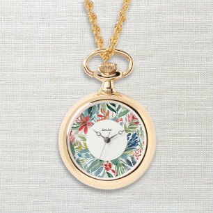 Rode Poinsettia Bloemen  Bloemen Kerst Horloge