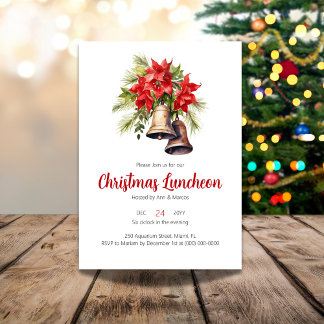 Rode Poinsettia Bloemen Kerstlunch Kaart