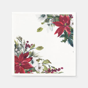 Rode Poinsettia Bloemen Kerstmis Party Papier Servet