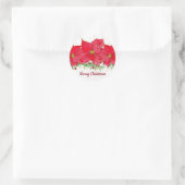 Rode Poinsettia Bloemen Vrolijk Kerstfeest Ronde Sticker (Tas)