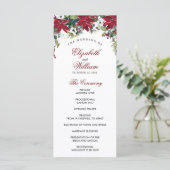Rode Poinsettia Bloemige Watercolor Trouwceremonie Programma (Staand voorkant)