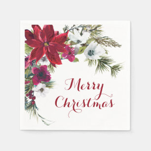 Rode Poinsettia Bloemrijke Prettig Kerstfeest Servet