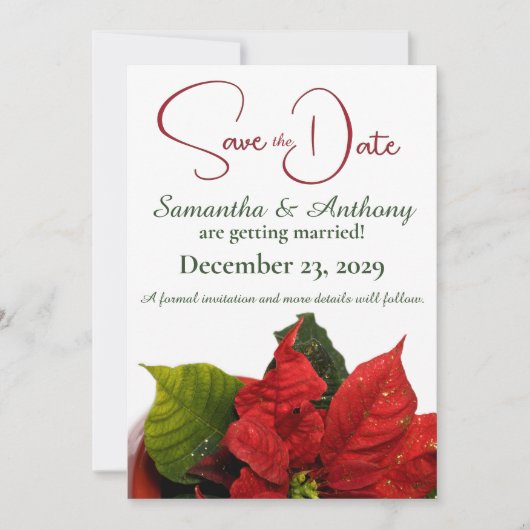 Rode poinsettia bruiloft save the date (Voorkant)