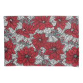 Rode poinsettia en bessen, kerstontwerp kussensloop (Voorkant-Links)