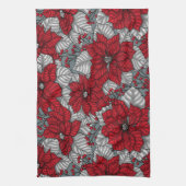 Rode poinsettia en bessen, kerstontwerp theedoek (Verticaal)