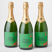 Rode Poinsettia Holly Berry Bloemen Vakantie Champ Sparkling Wijnetiket (Flessen)
