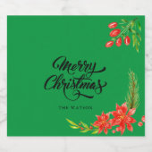 Rode Poinsettia Holly Berry Bloemen Vakantie Champ Sparkling Wijnetiket (Enkel label)