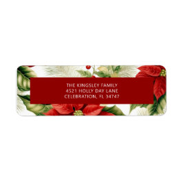 Rode Poinsettia Holly Berry Classic Kerstmis Etiket