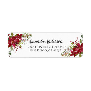 Rode Poinsettia Hulst Kerstadres Etiket