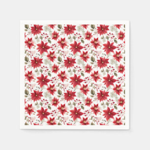 Rode poinsettia Kerst Bloemen Bessen Vakantie Servet