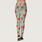 Rode Poinsettia Kerst Bloemen Leggings (Achterkant)