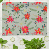 Rode Poinsettia Kerst Bloemen Theedoek (Gevouwen)