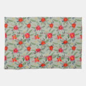 Rode Poinsettia Kerst Bloemen Theedoek (Horizontaal)