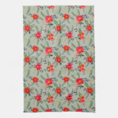 Rode Poinsettia Kerst Bloemen Theedoek (Verticaal)