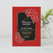 Rode Poinsettia Kerst Diner Party Kaart (Staand voorkant)