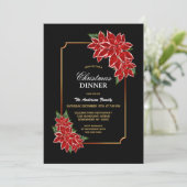 Rode Poinsettia Kerst Diner Party Kaart (Staand voorkant)