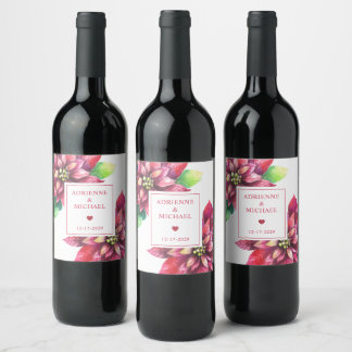 Rode Poinsettia Kerst Huwelijk Wijn Etiket