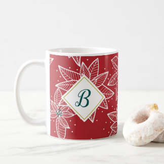 Rode Poinsettia Kerst Initiaal Mok