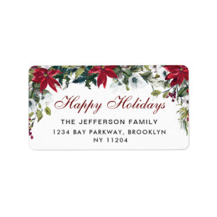 Rode Poinsettia Kerst Retouradres Label
