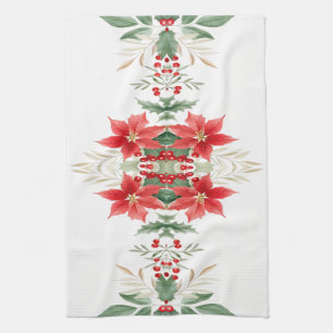 Rode Poinsettia Kerst Vakantie Keuken Handdoek