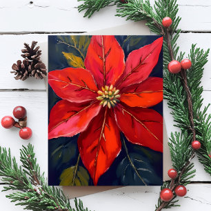 Rode Poinsettia Kerstbloem Geschilderd Feestdagenkaart