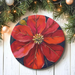 Rode Poinsettia Kerstbloem Geschilderd Papieren Bordje
