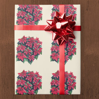 Rode Poinsettia Kerstbloem Op Lichtgeel Cadeaupapier