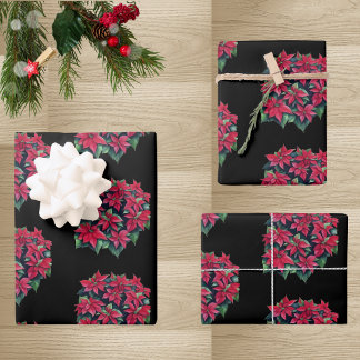 Rode Poinsettia Kerstbloem Op Zwarte Achtergrond Inpakpapier Vel