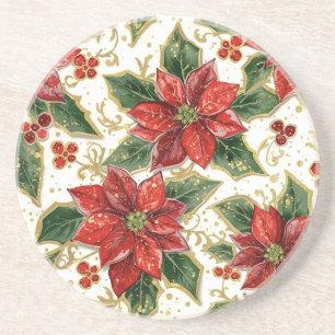 Rode Poinsettia kerstbloemen Zandsteen Onderzetter
