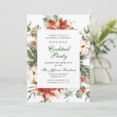 Rode Poinsettia Kerstfeest Cocktailparty Kaart (Staand voorkant)