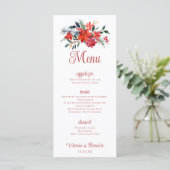 Rode Poinsettia Kerstmis Bloemen Bruiloft Diner Menu (Staand voorkant)