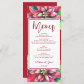 Rode Poinsettia Kerstmis Bruiloft Menu (Voorkant / Achterkant)