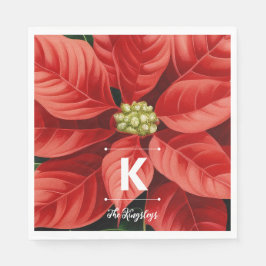 Rode Poinsettia Kerstmis gepersonaliseerd monogram Servet