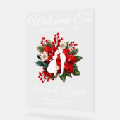 Rode Poinsettia Kerstmis Huwelijk Welkom Acryl Bord (Hoek)