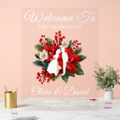 Rode Poinsettia Kerstmis Huwelijk Welkom Acryl Bord (Huwelijk)