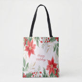 Rode Poinsettia Kerstvakantie Canvas tas (Voorkant)