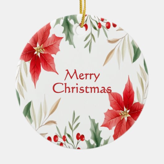 Rode Poinsettia Kerstvakantie Ornament (Voorkant)