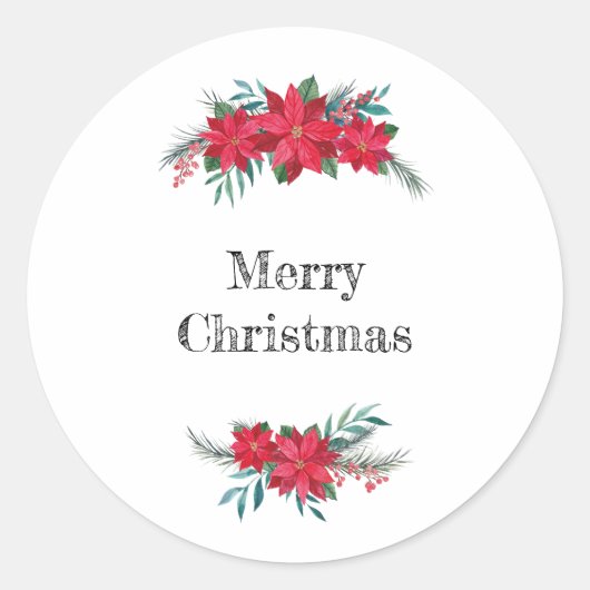 Rode Poinsettia-krans Ronde Sticker (Voorkant)