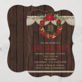 Rode Poinsettia Krans Rustiek Kerstfeest Kaart (Voorkant / Achterkant)