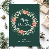 Rode Poinsettia krans Vrolijk Kerstfeest Feestdagen Kaart